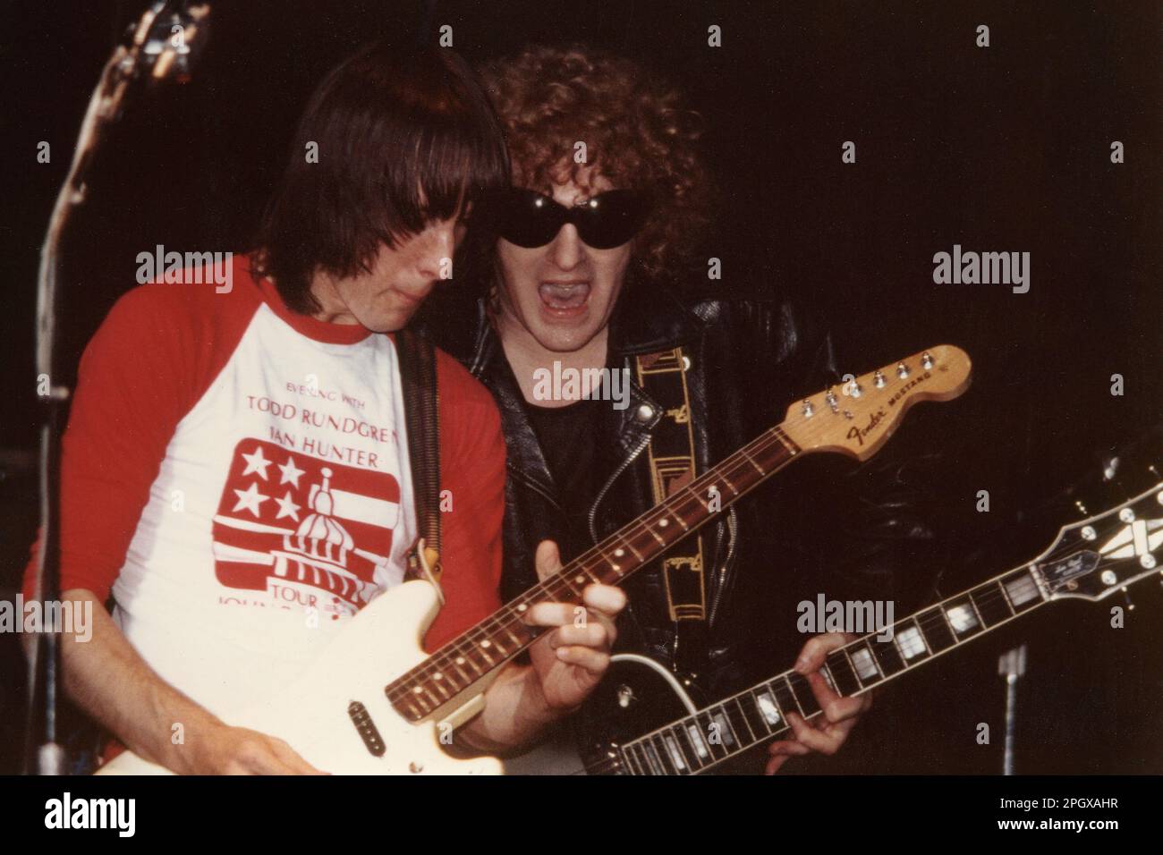 Todd Rundgren and Ian Hunter playing a benefit concert for presidential candidate John Anderson at Ocean State Performing Arts Center in Providence, Rhode Island, October 6, 1980. Stock Photo