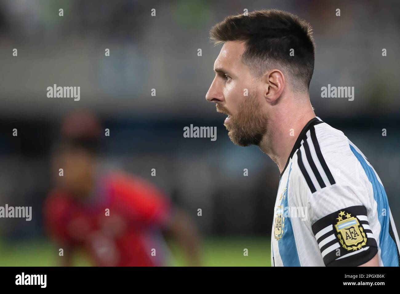 Lionel Messi of Argentina looks on during an international friendly match between Argentina and Panama at Estadio Mas Monumental Antonio Vespucio Liberti. Final score: Argentina 2 - 0 Panama Stock Photo