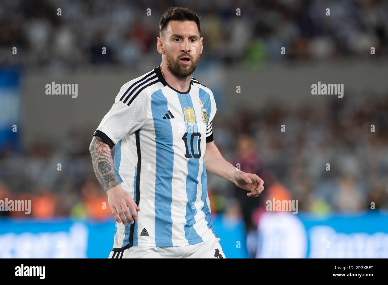 Buenos Aires, Argentina. 23rd Mar, 2023. Lionel Messi of Argentina looks on during an international friendly match between Argentina and Panama at Estadio Mas Monumental Antonio Vespucio Liberti. Final score: Argentina 2 - 0 Panama (Photo by Nasser Ishtayeh/SOPA Images/Sipa USA) Credit: Sipa USA/Alamy Live News Stock Photo