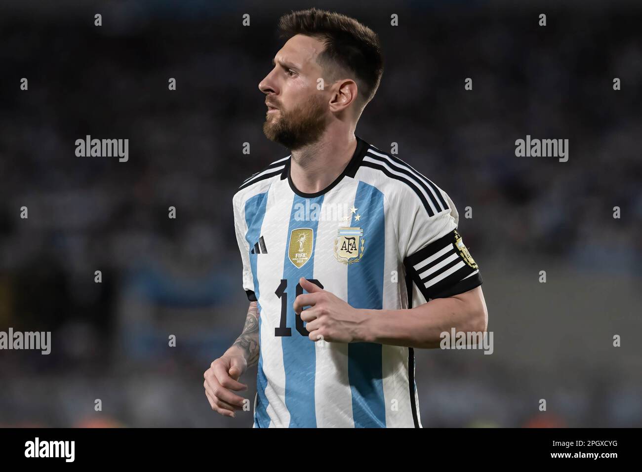 Buenos Aires, Argentina. 23rd Mar, 2023. Lionel Messi of Argentina seen during an international friendly match between Argentina and Panama at Estadio Mas Monumental Antonio Vespucio Liberti. Final score: Argentina 2 - 0 Panama (Credit Image: © Manuel Cortina/SOPA Images via ZUMA Press Wire) EDITORIAL USAGE ONLY! Not for Commercial USAGE! Stock Photo