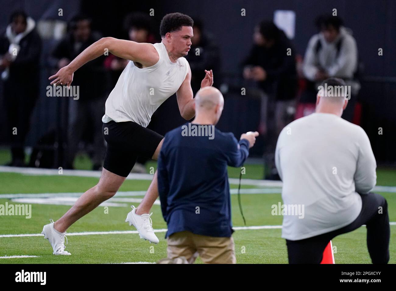 Purdue quarterback Austin Burton during a football drill at an NFL