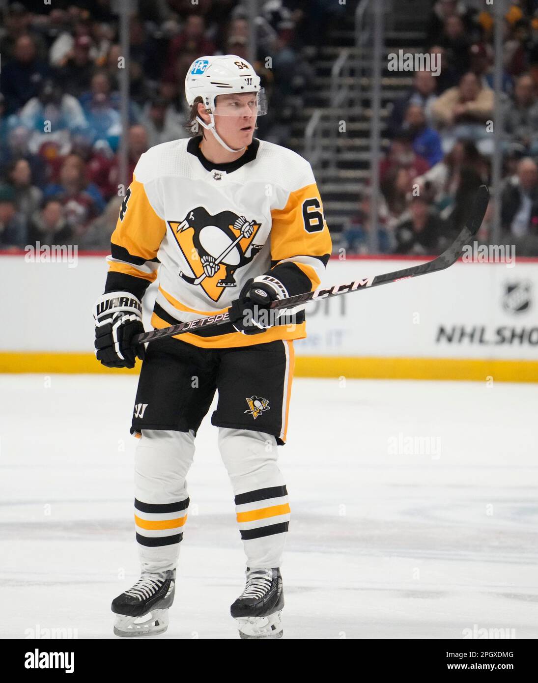 Pittsburgh Penguins center Mikael Granlund (64) in the second period of an  NHL hockey game Wednesday, March 22, 2023, in Denver. (AP Photo/David  Zalubowski Stock Photo - Alamy