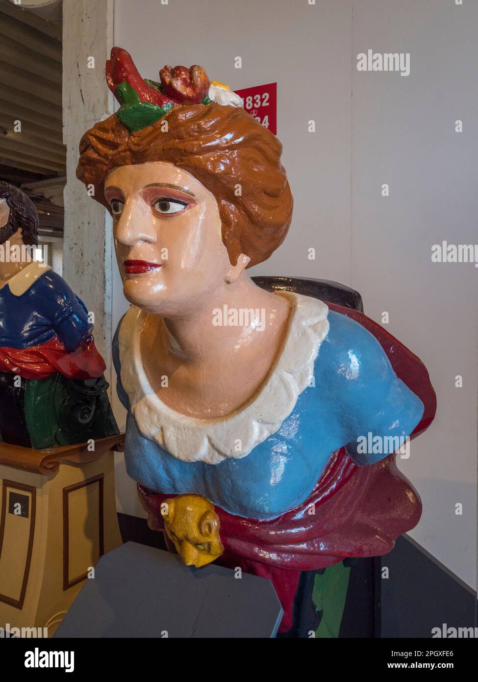 The figurehead of HMS Diana, a 5th rate 46-gun sail ship launched in 1822. Steam, Steel & Submarines exhibit, Historic Dockyard Chatham, Kent, UK. Stock Photo