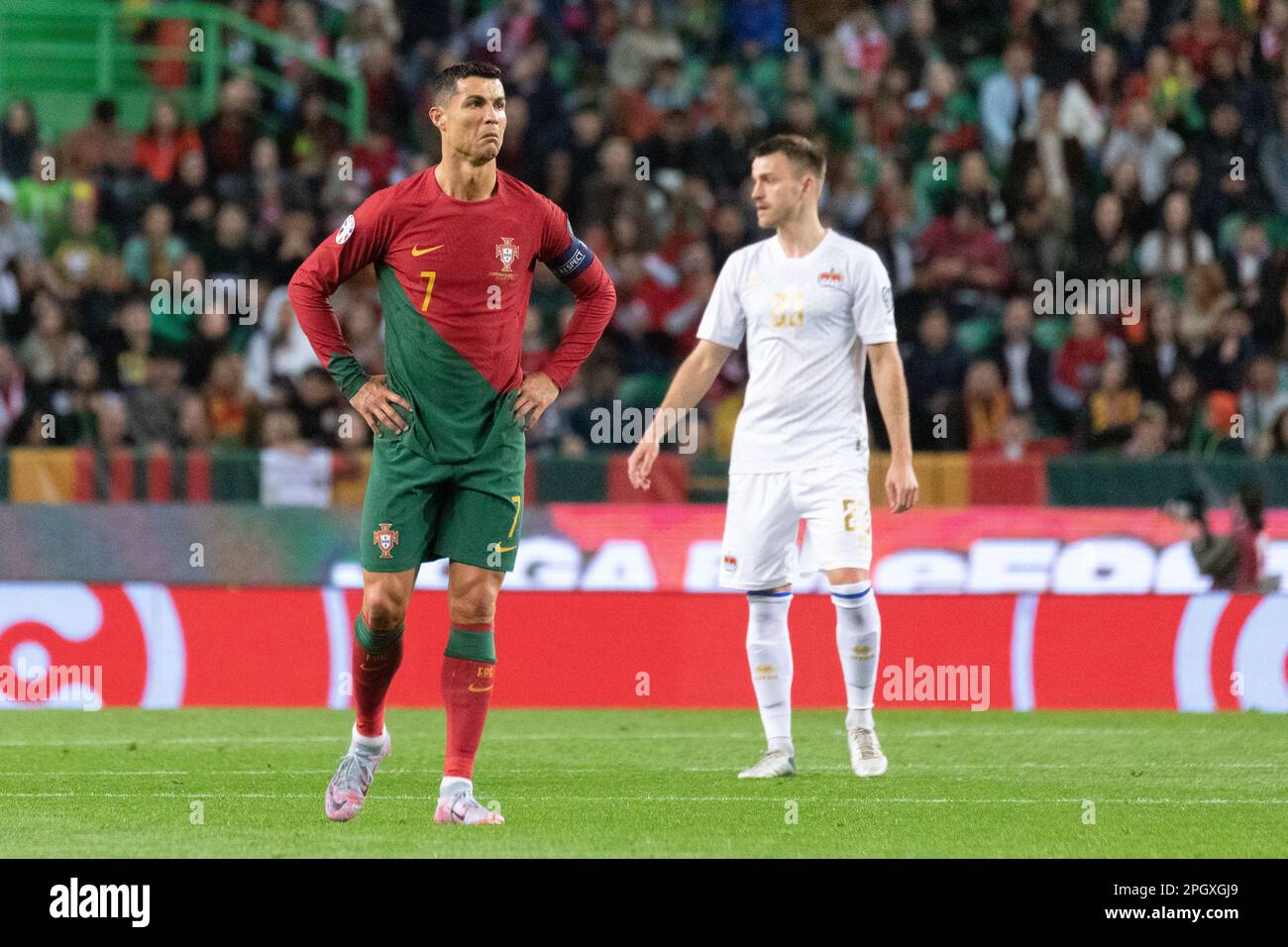 March 23, 2023. Lisbon, Portugal. Portugal's and Al Nassr forward Cristiano  Ronaldo (7) in action during the 1st Round of Group J for the Euro 2024  Qualifying Round, Portugal vs Liechtenstein Credit