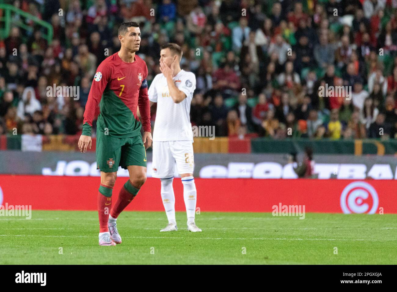 March 23, 2023. Lisbon, Portugal. Portugal's and Al Nassr forward Cristiano Ronaldo (7) in action during the 1st Round of Group J for the Euro 2024 Qualifying Round, Portugal vs Liechtenstein Credit: Alexandre de Sousa/Alamy Live News Stock Photo