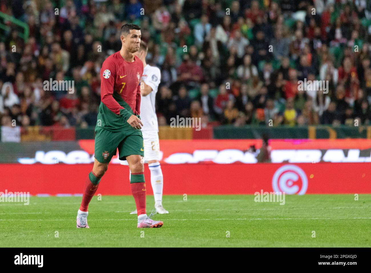 March 23, 2023. Lisbon, Portugal. Portugal's and Al Nassr forward Cristiano Ronaldo (7) in action during the 1st Round of Group J for the Euro 2024 Qualifying Round, Portugal vs Liechtenstein Credit: Alexandre de Sousa/Alamy Live News Stock Photo