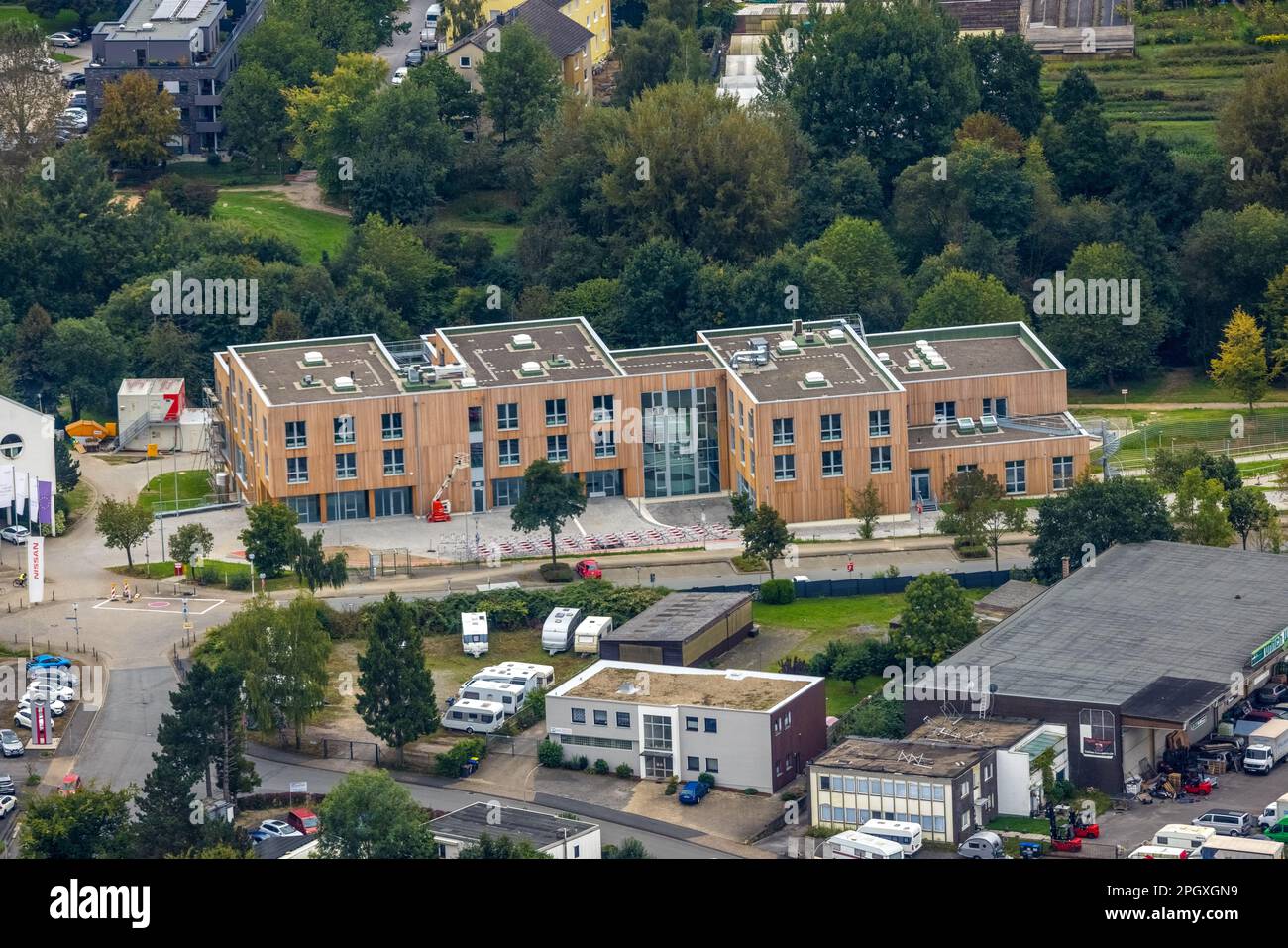 Aerial view, University of Witten / Herdecke construction site with the ...