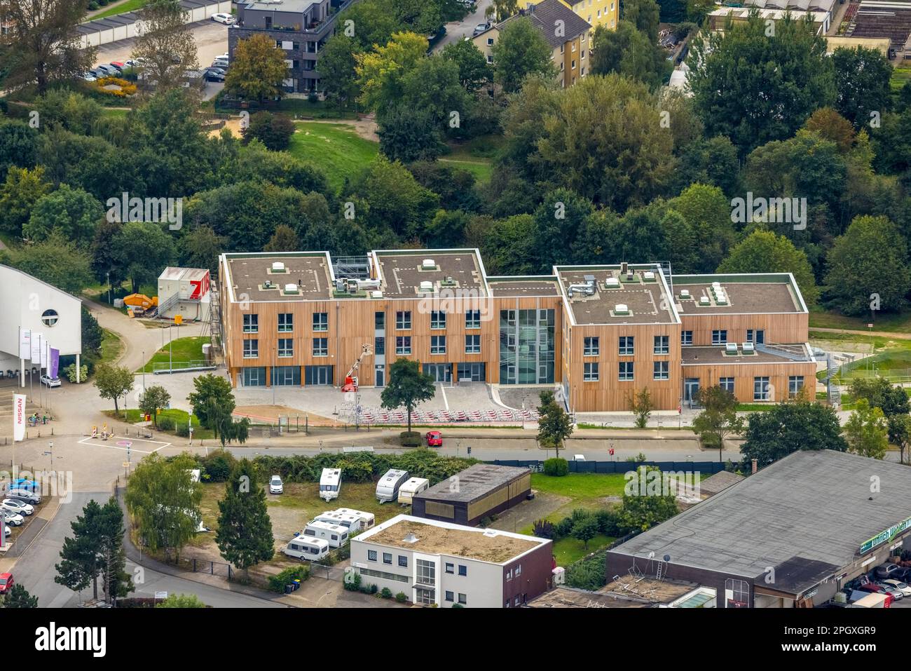 Aerial view, University of Witten / Herdecke construction site with the ...