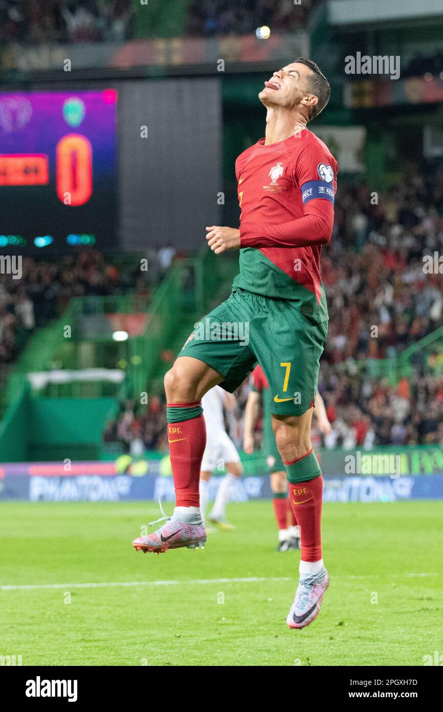 March 23, 2023. Lisbon, Portugal. Portugal's and Al Nassr forward Cristiano Ronaldo (7) in action during the 1st Round of Group J for the Euro 2024 Qualifying Round, Portugal vs Liechtenstein Credit: Alexandre de Sousa/Alamy Live News Stock Photo