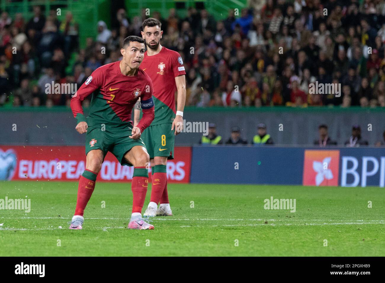 March 23, 2023. Lisbon, Portugal. Portugal's and Al Nassr forward Cristiano Ronaldo (7) in action during the 1st Round of Group J for the Euro 2024 Qualifying Round, Portugal vs Liechtenstein Credit: Alexandre de Sousa/Alamy Live News Stock Photo