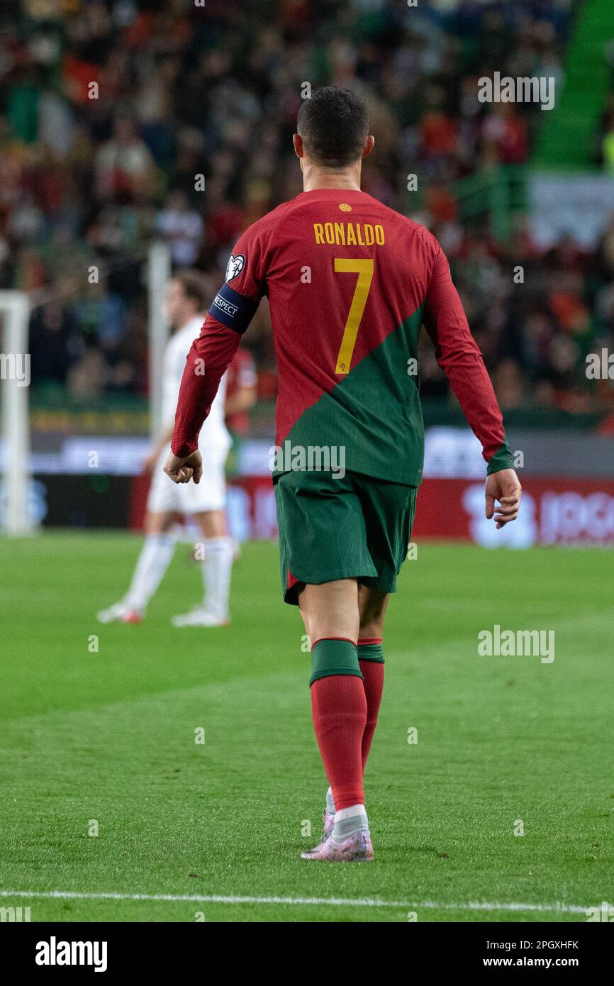 March 23, 2023. Lisbon, Portugal. Portugal's and Al Nassr forward Cristiano Ronaldo (7) in action during the 1st Round of Group J for the Euro 2024 Qualifying Round, Portugal vs Liechtenstein Credit: Alexandre de Sousa/Alamy Live News Stock Photo