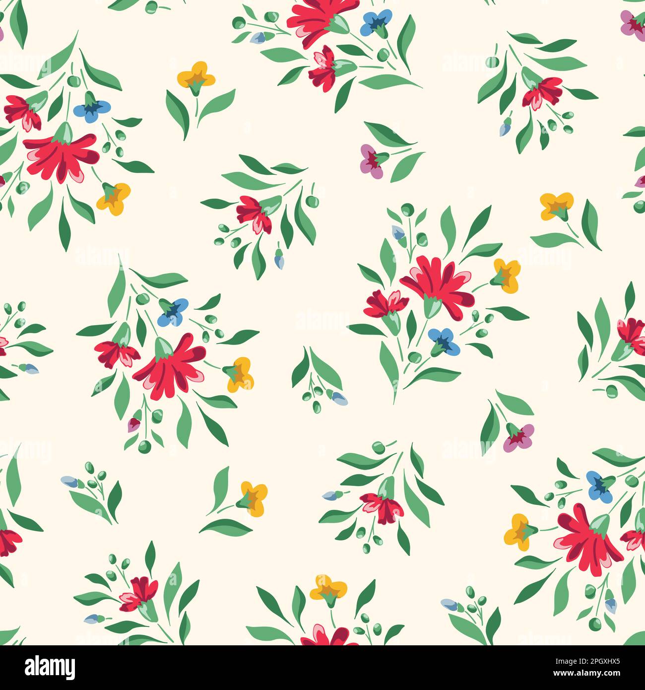 Bright Chintz Romantic Meadow Wildflowers Vector Seamless Pattern Stock Vector