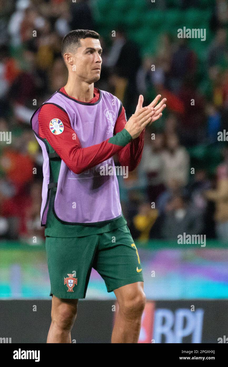 March 23, 2023. Lisbon, Portugal. Portugal's and Al Nassr forward Cristiano Ronaldo (7) in action during the 1st Round of Group J for the Euro 2024 Qualifying Round, Portugal vs Liechtenstein © Alexandre de Sousa/Alamy Live News Stock Photo