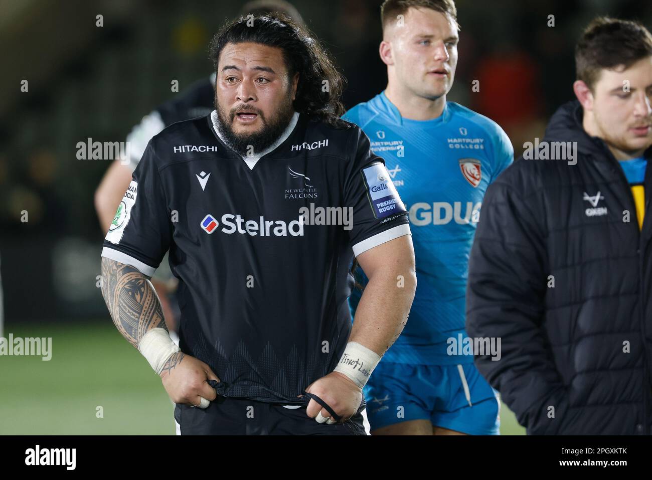 LogoviI Mulipola of Newcastle Falcons is pictured following the Gallagher Premiership match between Newcastle Falcons and Gloucester Rugby at Kingston Park, Newcastle on Friday 24th March 2023