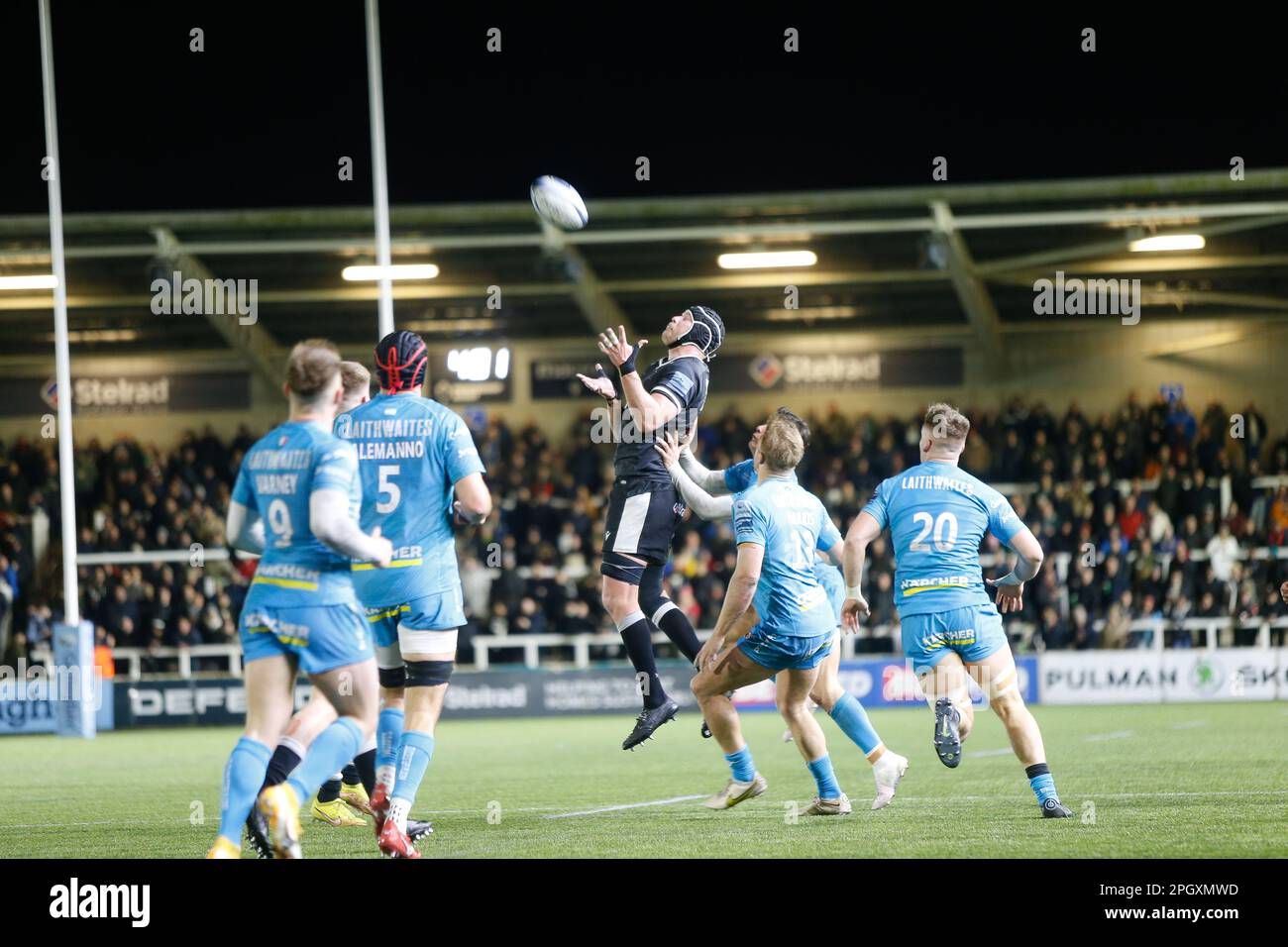 Seb de Chaves of Newcastle Falcons takes a high ball during the Gallagher Premiership match between Newcastle Falcons and Gloucester Rugby at Kingston Park, Newcastle on Friday 24th March 2023. (Photo: Chris Lishman | MI News) Credit: MI News & Sport /Alamy Live News Stock Photo