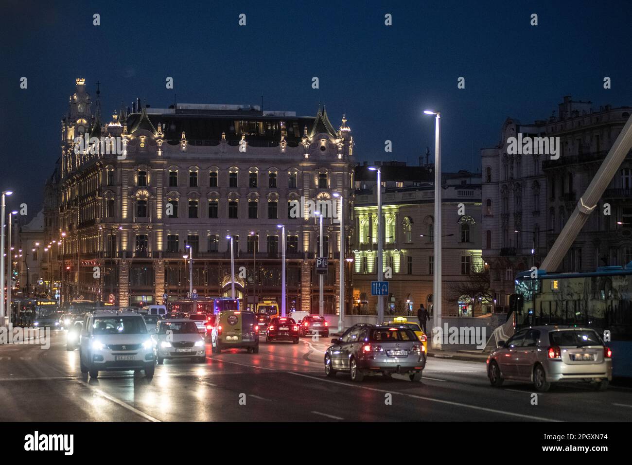 Budapest: Szabad Sajto street, Klotild Palaces. Hungary Stock Photo
