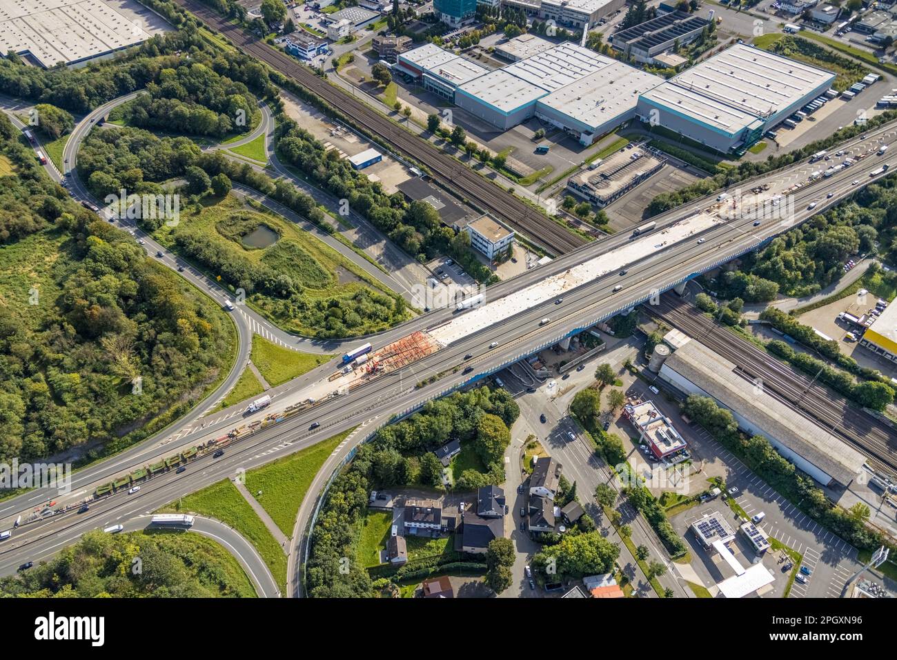 Aerial view, construction site on the Schwelmtal bridge of the freeway