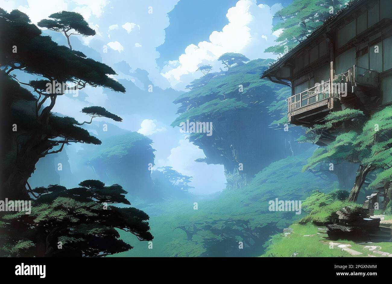 Wallpaper landscape painting fantasy art anime water nature sky  clouds Earth bridge world ART mountain balloons screenshot computer  wallpaper special effects organism AI Generated 22000496 Stock Photo at  Vecteezy