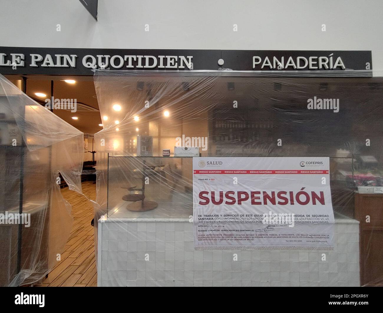Mexico City, Mexico - Le Pain Quotidien bakery/restaurant in the Mexico City airport, closed by health authorities for sanitary reasons. Stock Photo