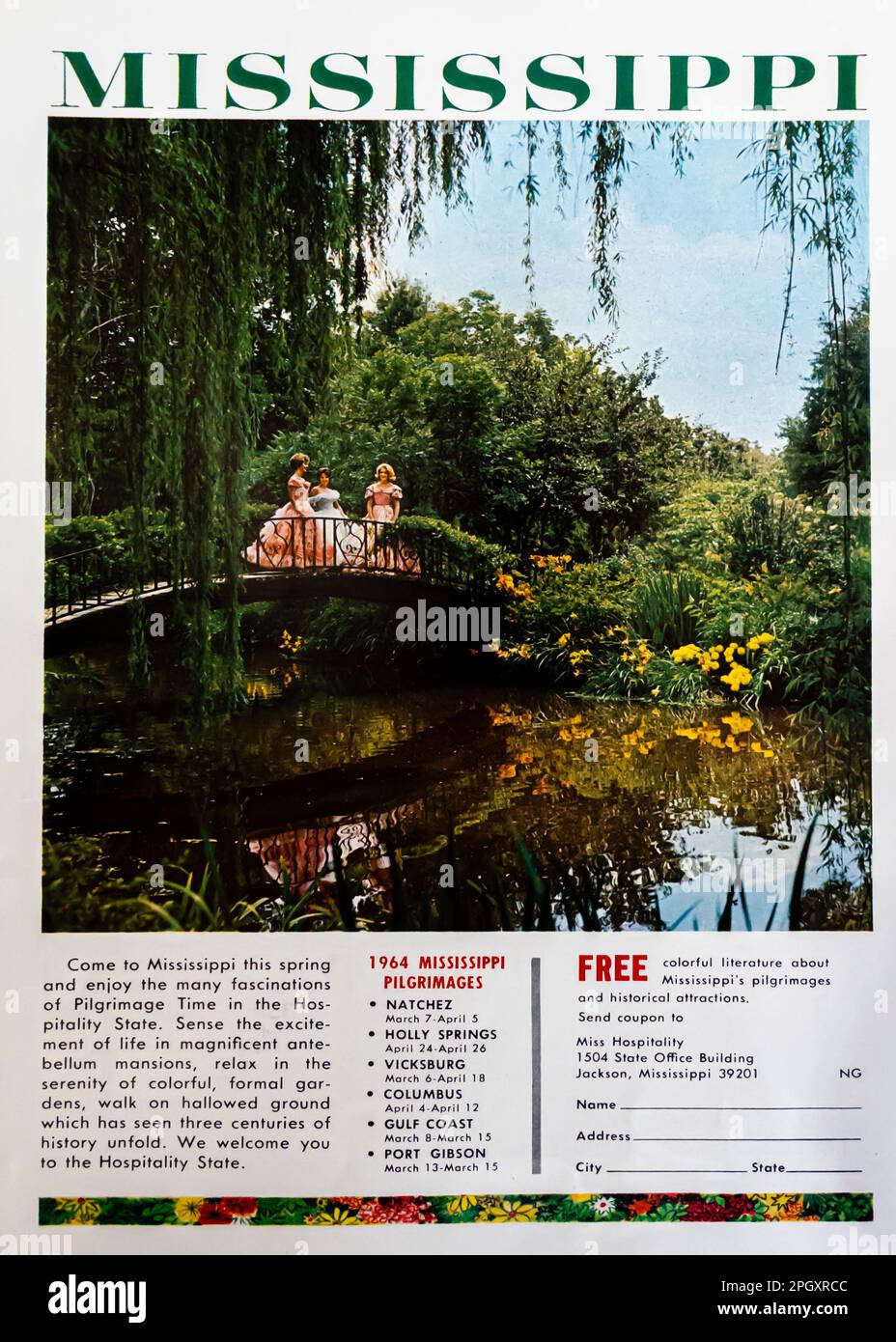 Mississippi pilgrimage travel advert in a Natgeo magazine, 1964 Stock Photo