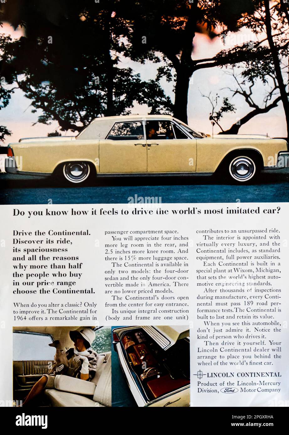 '64 Lincoln Continental advert in a Natgeo magazine, January 1964 Stock Photo