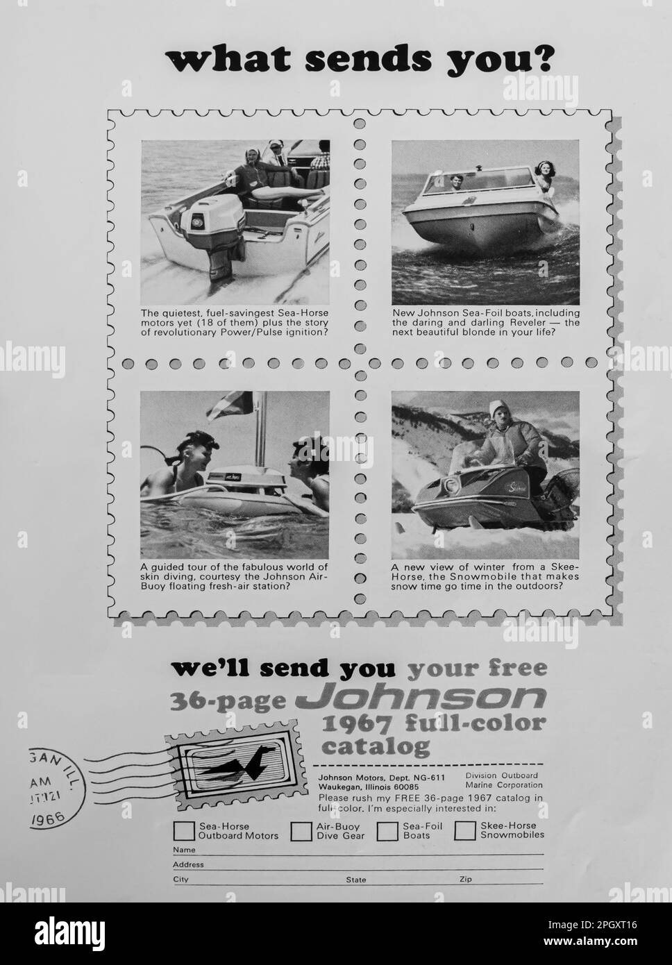 Johnson boats catalog advert in a Natgeo magazine, 1966 Stock Photo Alamy