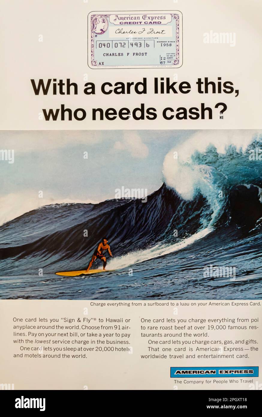 American Express travel card advert in a Natgeo magazine, November 1966 Stock Photo