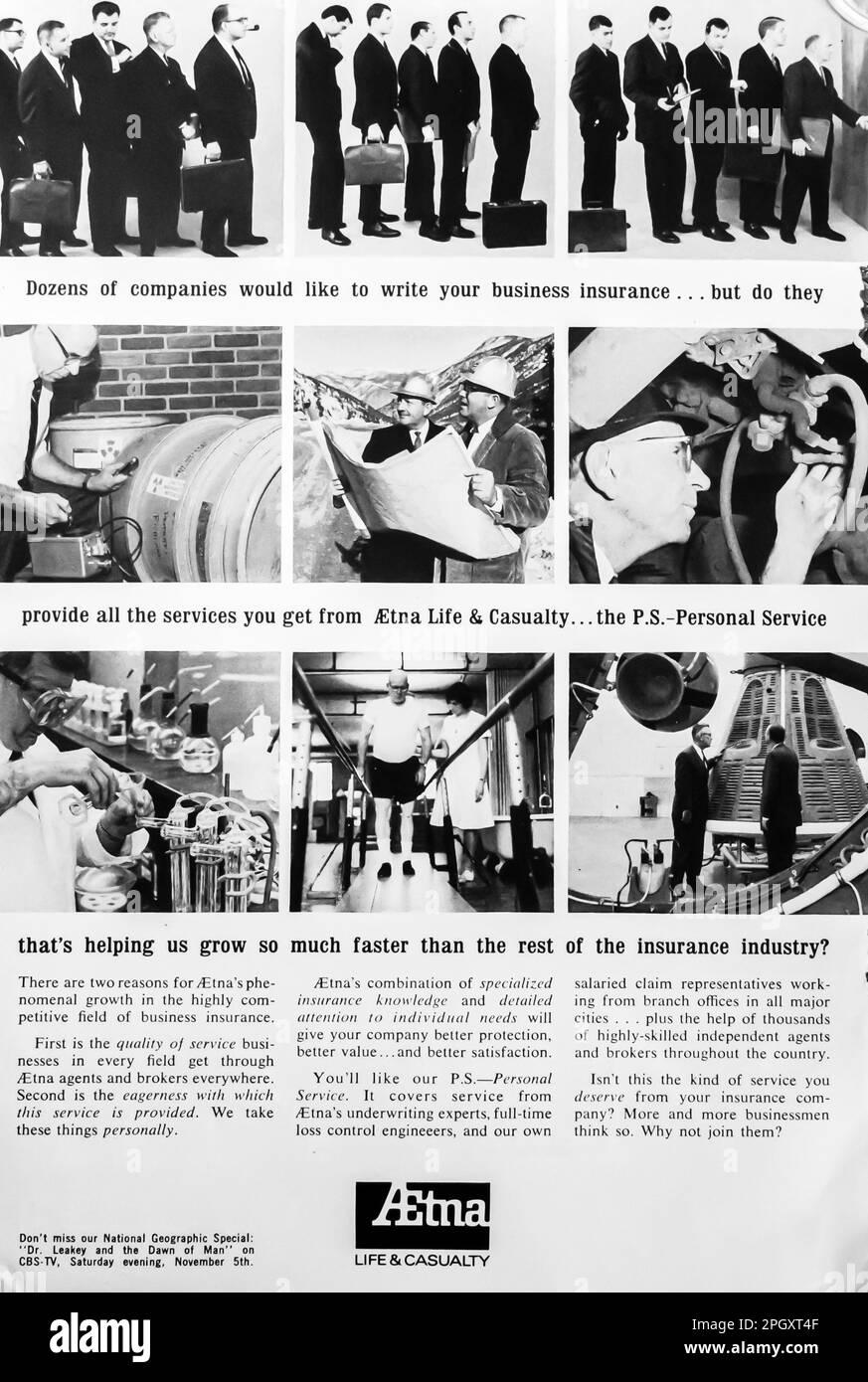 Aetna insurance company advert in a Natgeo magazine,November 1966 Stock Photo