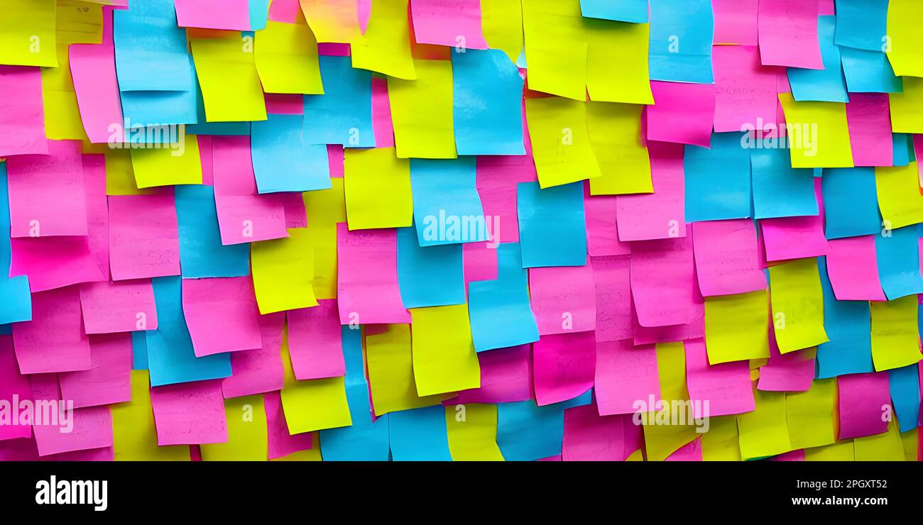 close up sticky post it notes on whiteboard think tank brainstorm design Stock Photo
