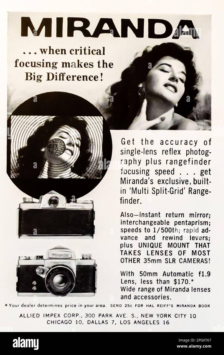 Miranda camera advert in a Natgeo magazine,October 1962 Stock Photo