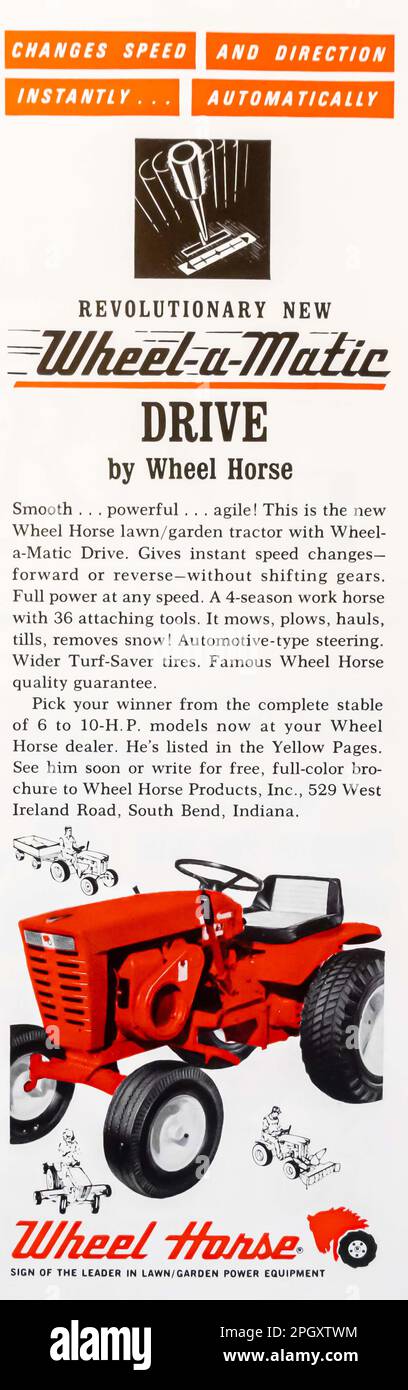 Wheel a matic Wheel Horse tractor advert in a Natgeo magazine May 1965 Stock Photo Alamy