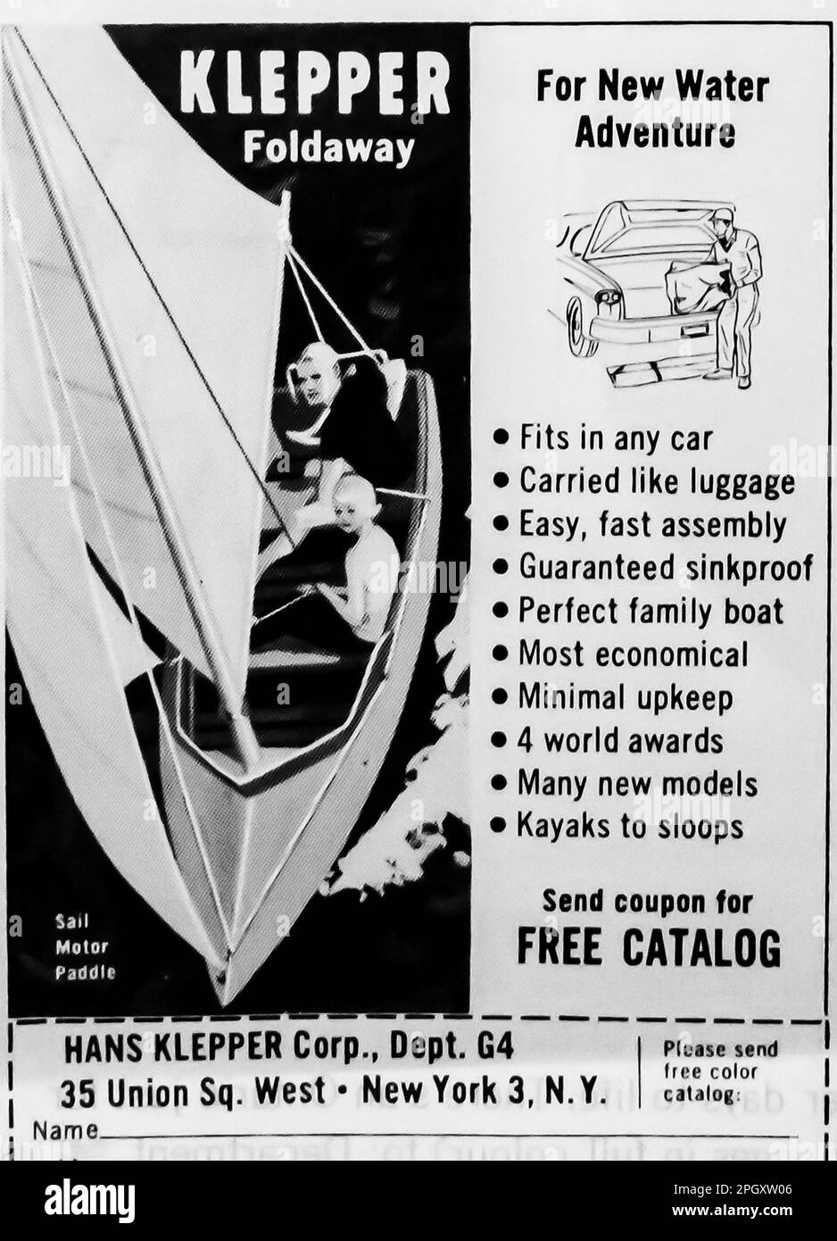 Klepper sail boat advert in a Natgeo magazine, May 1965 Stock Photo Alamy
