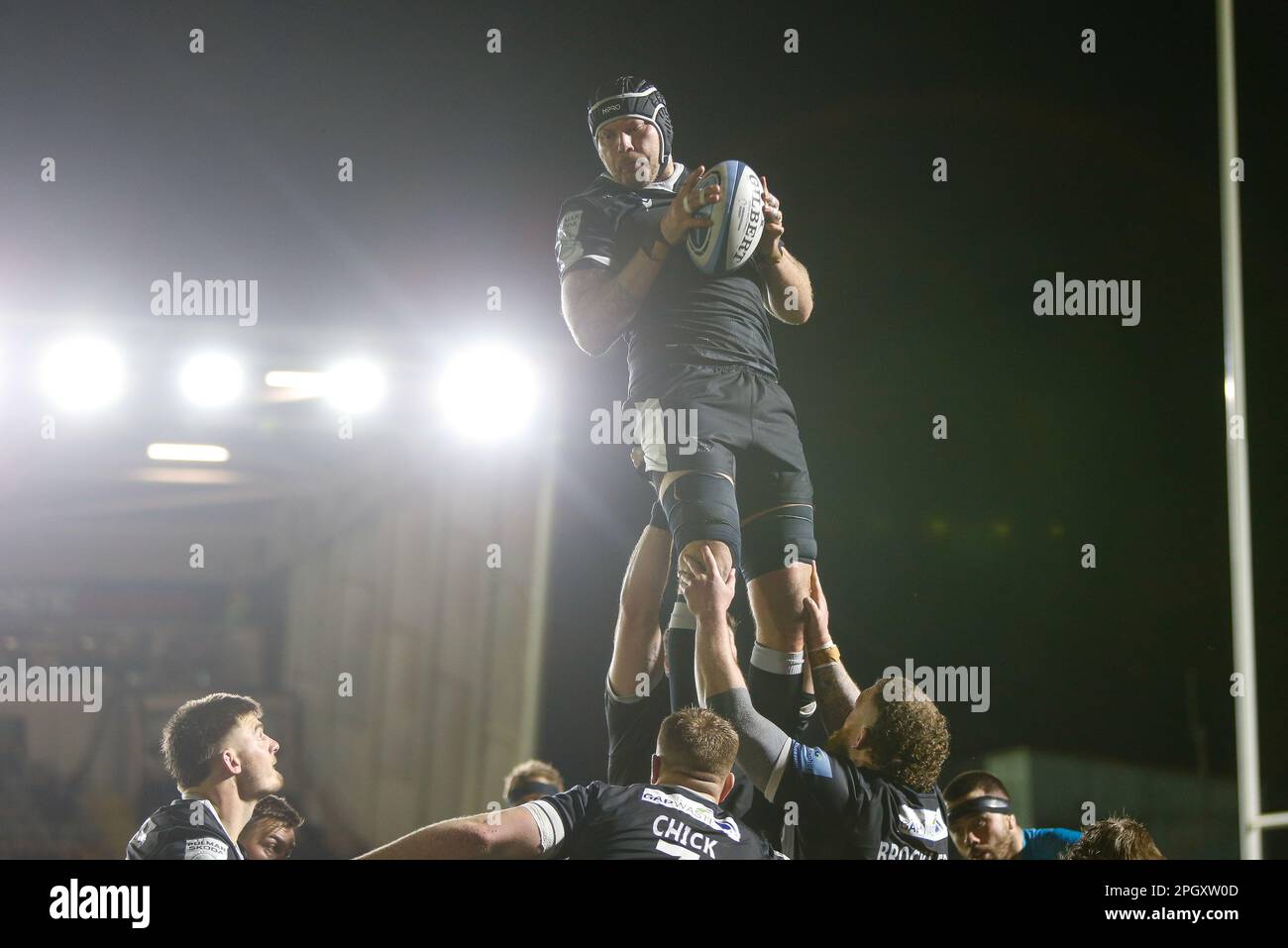 Seb de Chaves of Newcastle Falcons wins a line out during the Gallagher Premiership match between Newcastle Falcons and Gloucester Rugby at Kingston Park, Newcastle on Friday 24th March 2023. (Photo: Chris Lishman | MI News) Credit: MI News & Sport /Alamy Live News Stock Photo