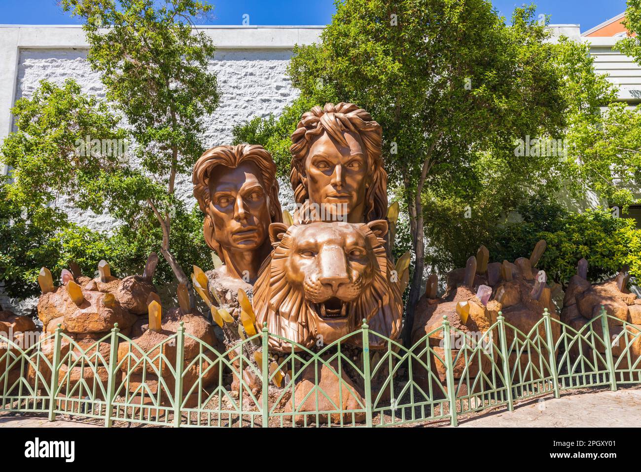 Beautiful view of statue of Siegfried and Roy at Mirage casino hotel, Las Vegas,  Nevada, USA. Stock Photo