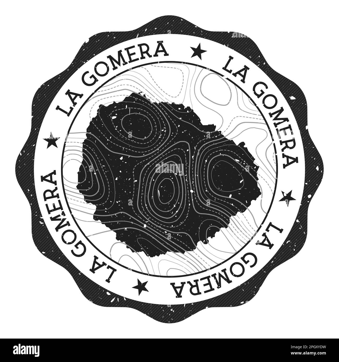 La Gomera outdoor stamp. Round sticker with map of island with topographic isolines. Vector illustration. Stock Vector