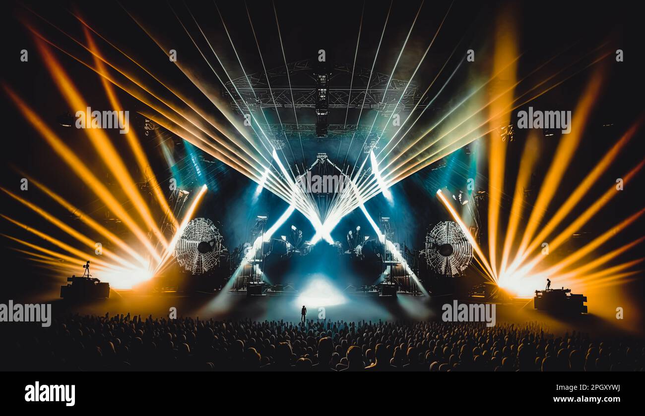 imitation of a concert stage with laser lights and spectators in the