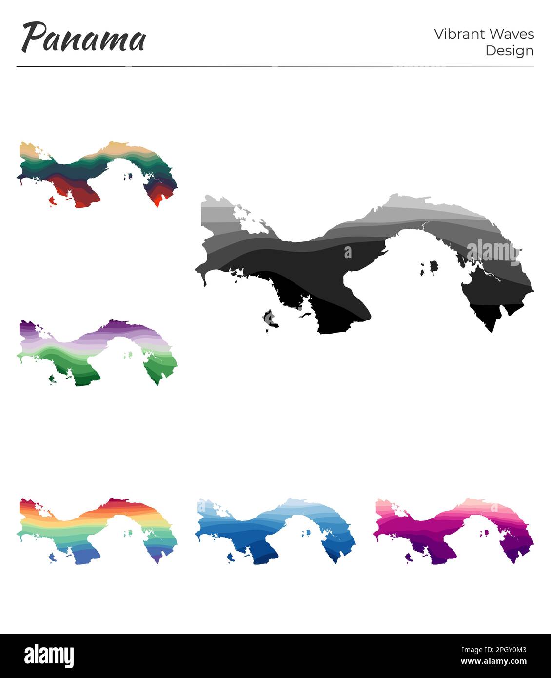 Set of vector maps of Panama. Vibrant waves design. Bright map of ...