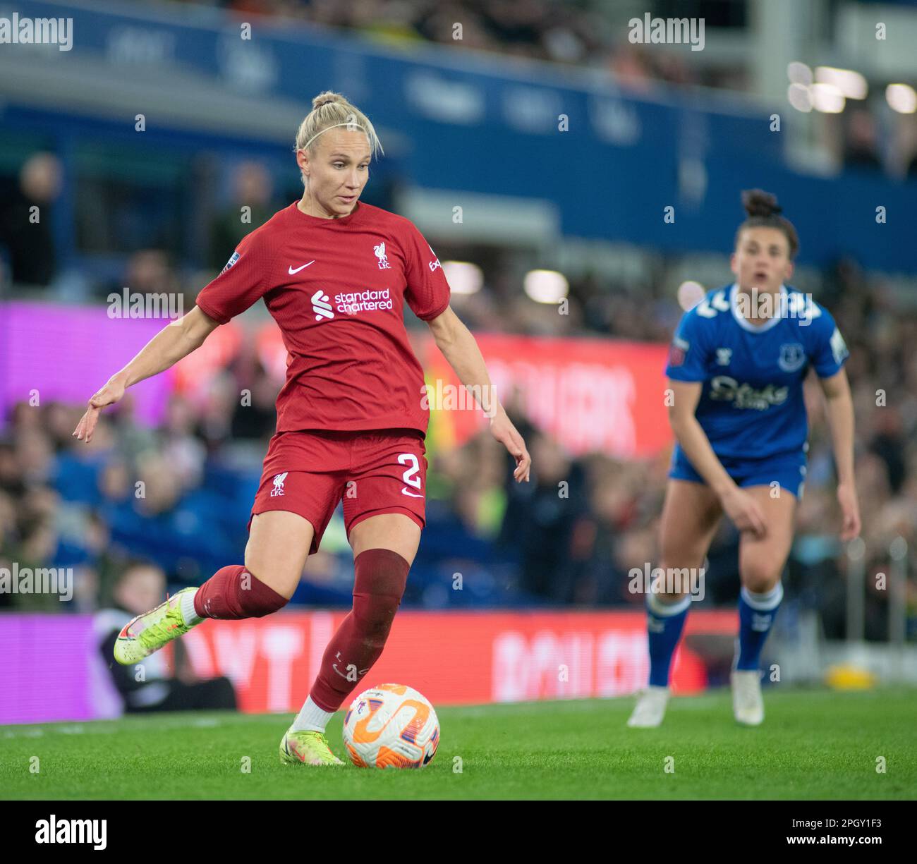 Liverpool's Emma Koivsto passes the ball, during Everton Football Club V Liverpool Football Club at Goodison Park, in the Barclays Women’s Super League (Credit Image: ©Cody Froggatt/ Alamy Live News) Stock Photo