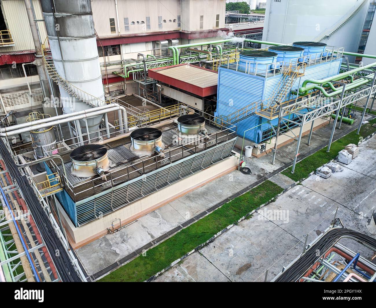 The view from the top of the refinery plant to process crude palm oil into cooking oil Stock