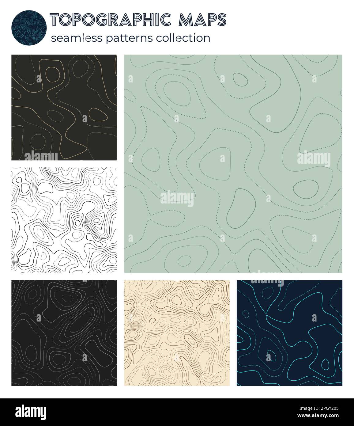 Topographic maps. Appealing isoline patterns, seamless design ...