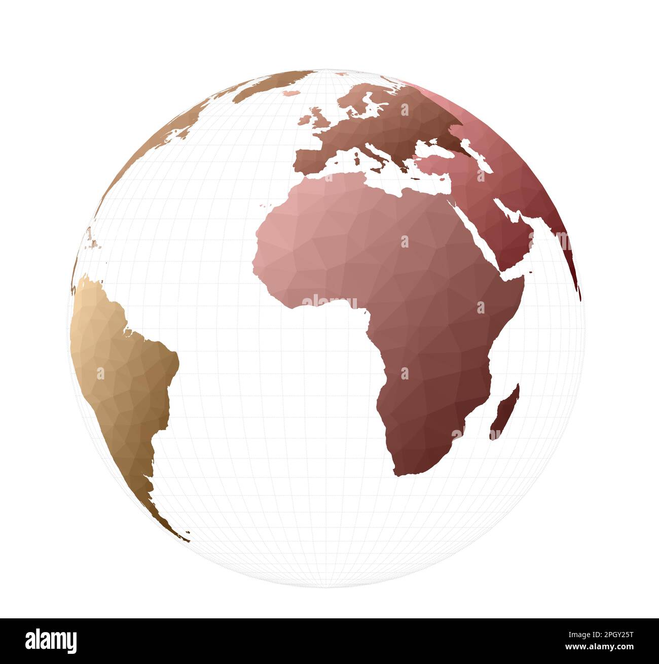 Polygonal world map. Orthographic projection. Worthy vector illustration. Stock Vector