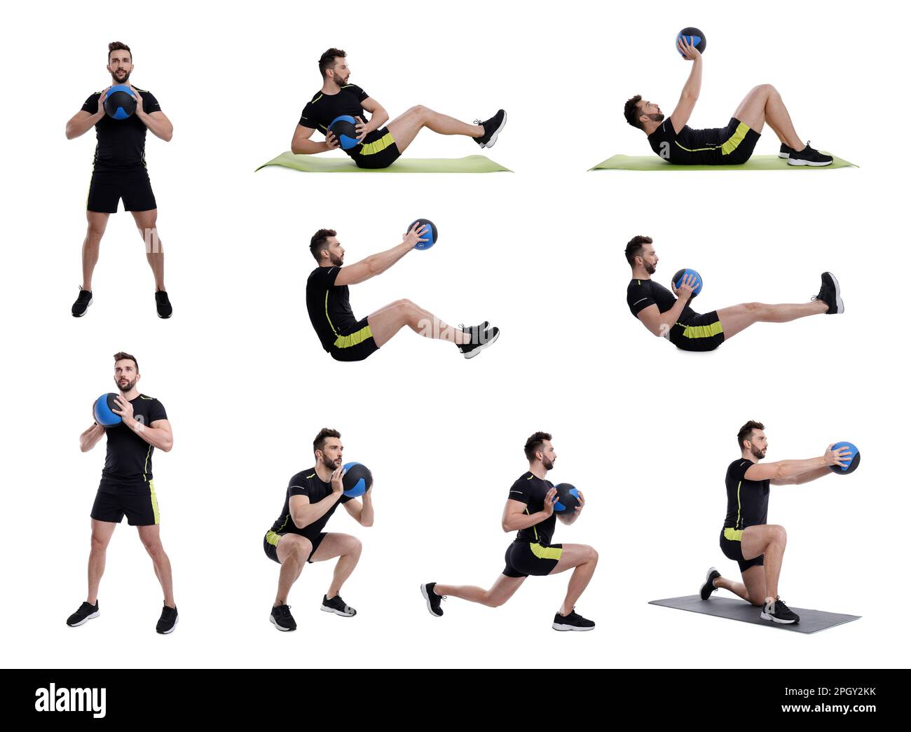 athletic-man-doing-different-exercises-with-medicine-ball-on-white