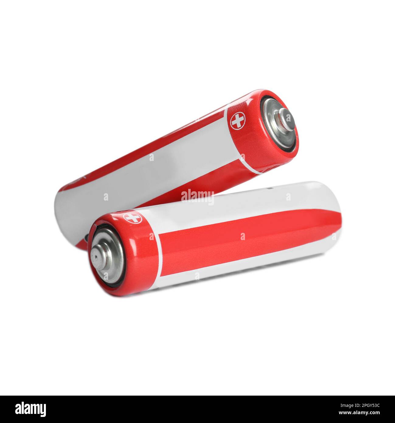 New AA batteries on white background. Dry cell Stock Photo Alamy