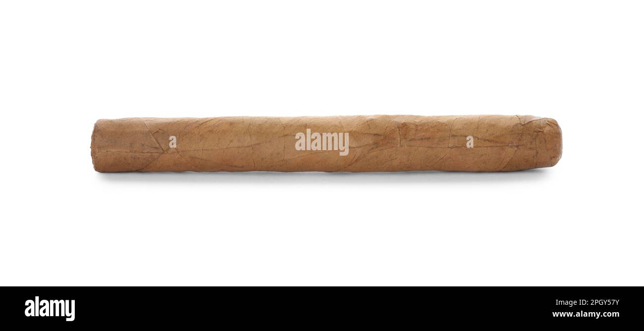 Cigar wrapped in tobacco leaf isolated on white Stock Photo Alamy
