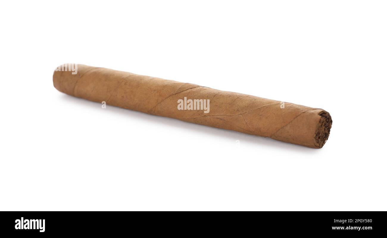 Cigar wrapped in tobacco leaf isolated on white Stock Photo Alamy