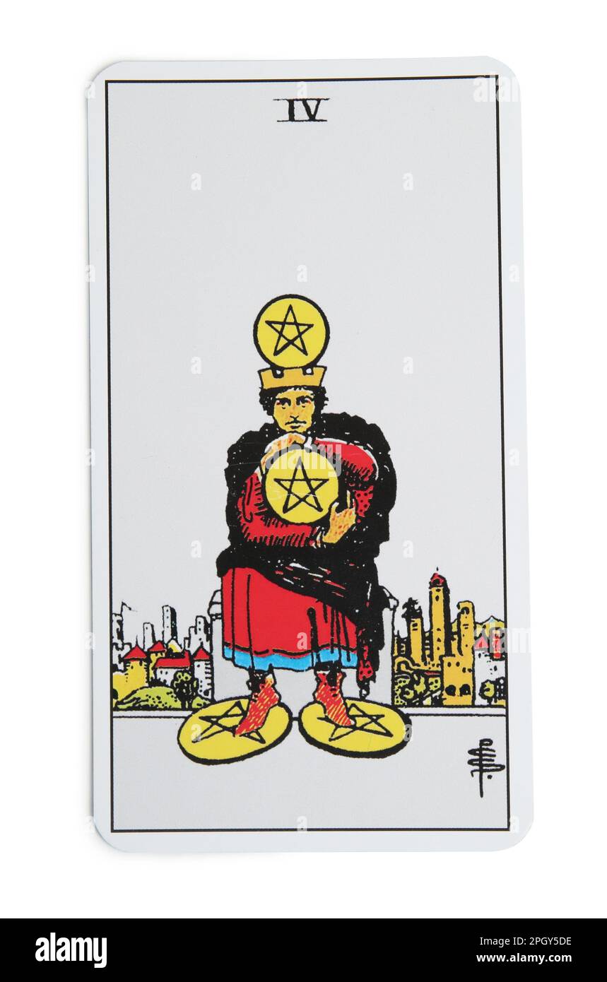 Four of Pentacles isolated on white. Tarot card Stock Photo Alamy