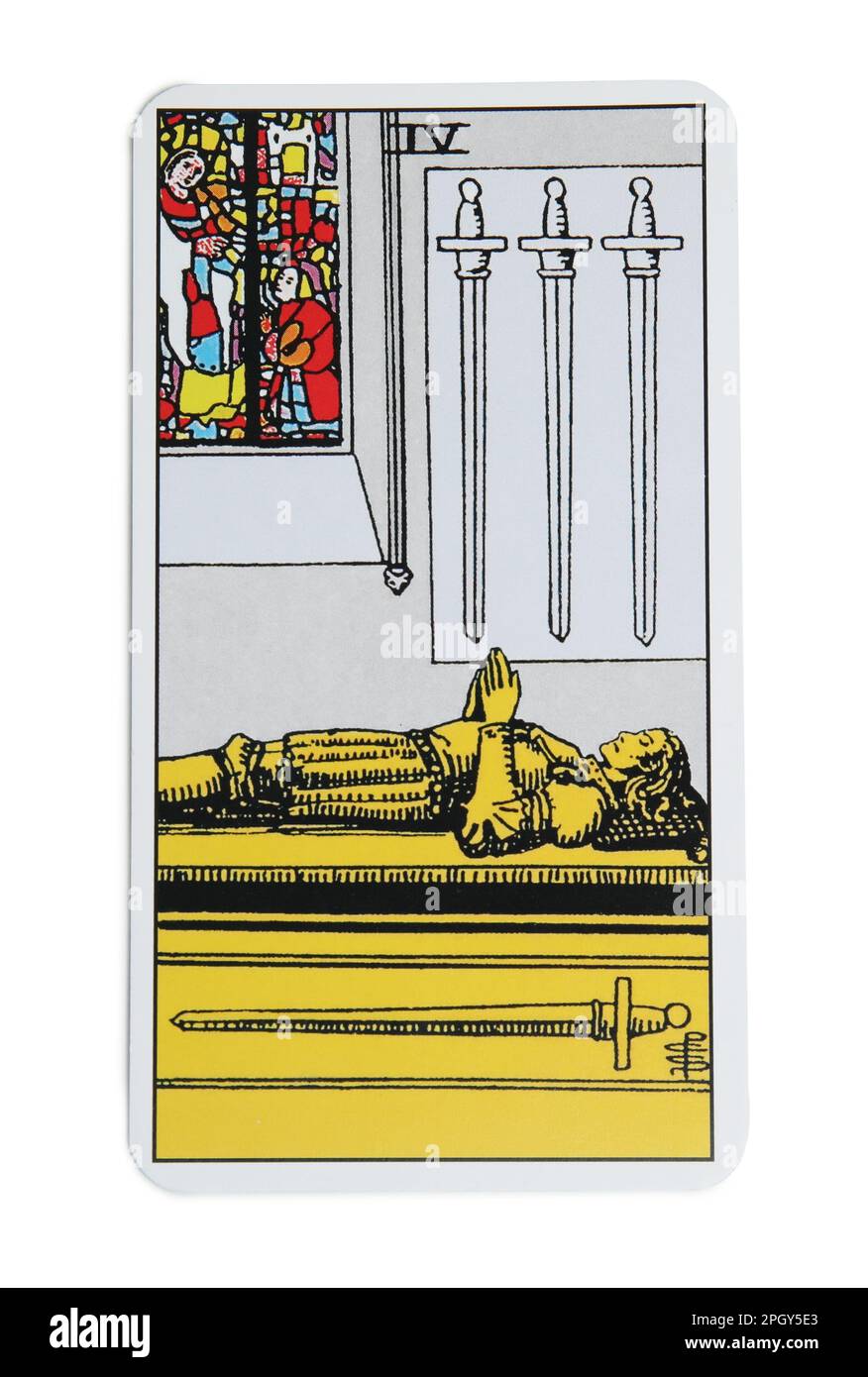 Four of Swords isolated on white. Tarot card Stock Photo Alamy