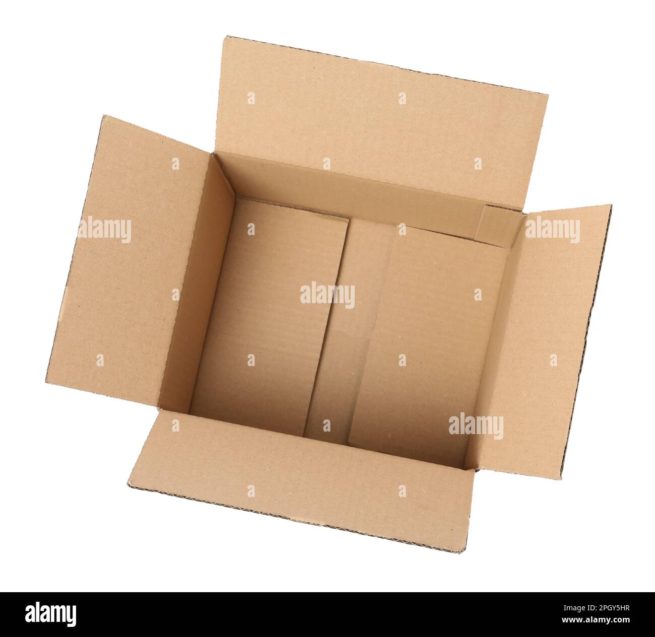 Empty open cardboard box isolated on white, top view Stock Photo - Alamy