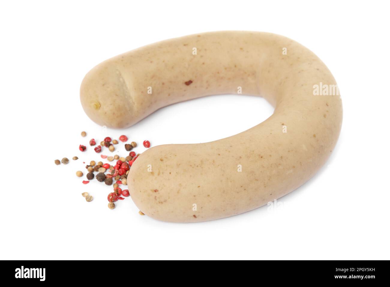 Delicious liverwurst with spices on white background Stock Photo Alamy