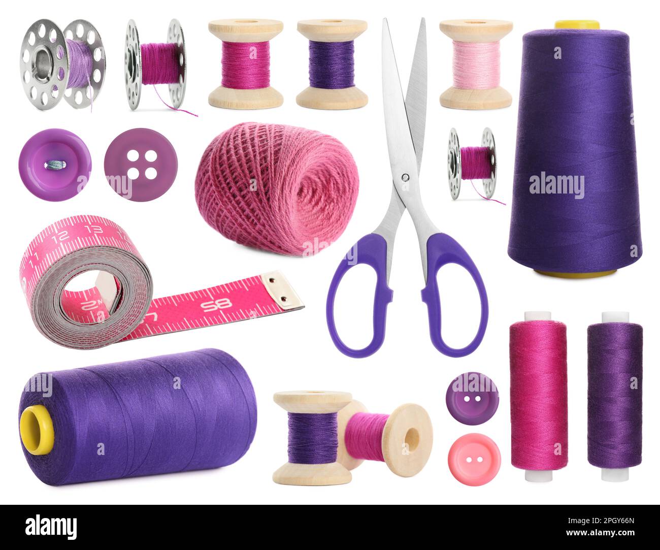 Set with different sewing supplies on white background Stock Photo